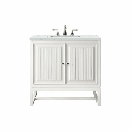 JAMES MARTIN VANITIES Athens 30in Single Vanity, Glossy White w/ 3 CM Ethereal Noctis Top E645-V30-GW-3ENC